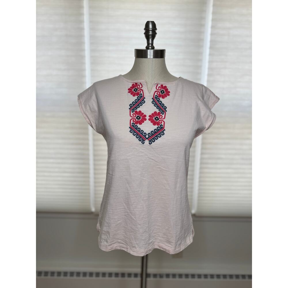 Tea Collection T-Shirt, Pink Embroidered Tee, Girls Size 12 XL or Women's XS/S
